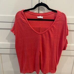 Velvet Bright Red V-Neck Short Sleeve Top